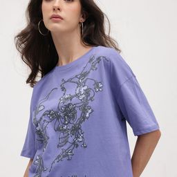 The Roadster Life Co. Floral Print Drop-Sleeves Pure Cotton Oversized T-shirt-image-26