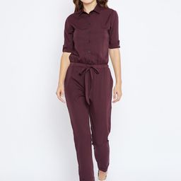 Zastraa Women Burgundy Solid Basic Jumpsuit-picture-32