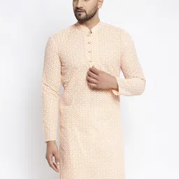 Jompers Men Orange Woven Design Straight Kurta-image-20