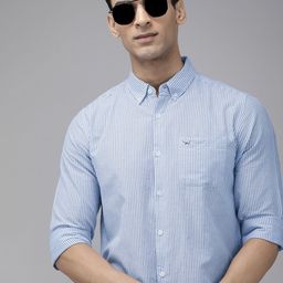 THE BEAR HOUSE Men Blue & White Classic Slim Fit Striped Pure Cotton Casual Shirt-image-35