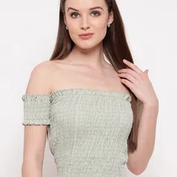 Aawari Women Green Off-Shoulder Bardot Crop Top-image-35