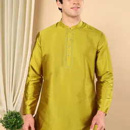 TATTVA Mandarin Collar Thread Work Straight Short Kurta-image-80