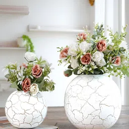 BEHOMA White 2-Pcs Crackled Ball Shaped Flower Vases-image-33