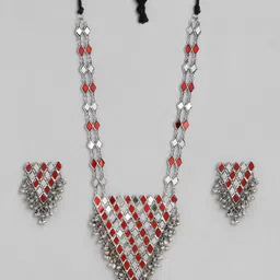 justpeachy Women Oxidised Silver-Plated & Red Jewellery Set-picture-0