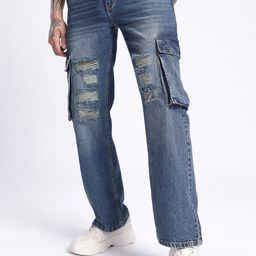glitchez Men Urban Rebel Relaxed Fit Ripped Heavy Fade Cargo Jeans-picture-45