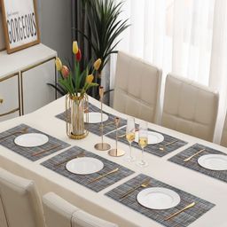 Dakshya Industries 6 Pcs Grey Striped Rectangle Shape Table Placemats-27