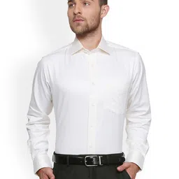 Van Heusen Men Cream-Coloured Regular Fit Self Design Formal Shirt-image-7