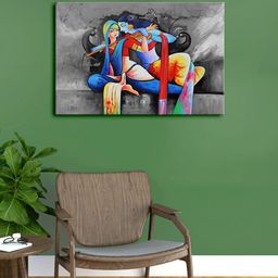 999Store Grey & Blue The lovely Radha Krishna Framed Canvas Painting Wall Art-image-67