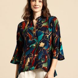 DARVI Abstract Print Mandarin Collar Top-7