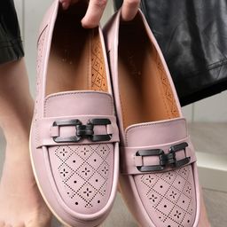 DressBerry Women Purple Loafers With Laser Cuts-image-4