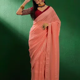Maroosh Striped Saree With Blouse Piece-picture-42