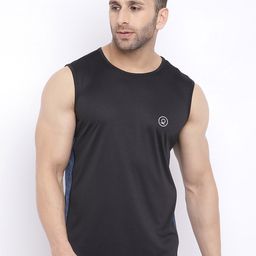 CHKOKKO Men Black & Blue Solid Round Neck Innerwear Vest-image-44