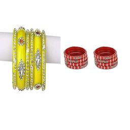 SOMIL Set of 14 Yellow Alloy Artificial Stones & Beads Bangles-image-55