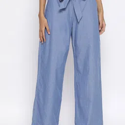 ROOTED Women Blue Regular Fit Solid Parallel Trousers-image-33