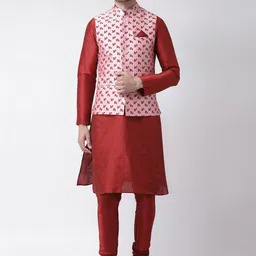 DEYANN Men Pink & Red Printed Kurta with Churidar-13