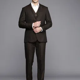 Louis Philippe Men Brown Solid Slim-Fit Single-Breasted 3-Piece Formal Suit-image-13