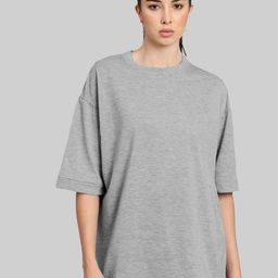 Leotude Women Solid Round Neck Cotton Oversized T-shirt-image-42