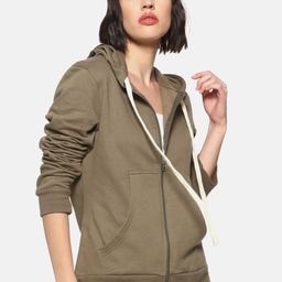 Campus Sutra Women Olive Brown Solid Hooded Sweatshirt-image-40