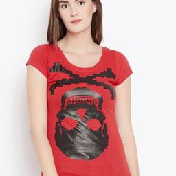 PUNK Women Red & Black Printed Round Neck T-shirt-picture-25