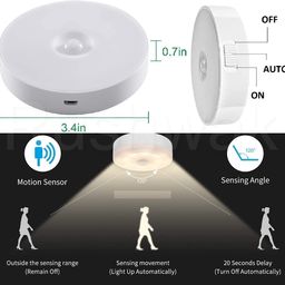 Rushwak Motion Sensor Light for Home with USB Charging Pack of 4 Wireless Self Adhesive LED Magnetic Motion Activated Light Motion Sensor Rechargeable Light for Wardrobe Bedroom Stairs (White/Warm) image 2