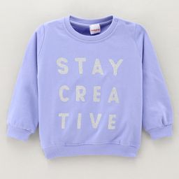 Babyhug Full Sleeves Cotton Knit Sweatshirt With Glitter Text Print - Purple-image-37