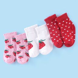 Cute Walk by Babyhug Anti Bacterial Ankle Length Strawberry Print Socks Pack of 3 - Pink White & Red-image-19