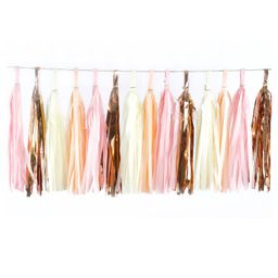 AMFIN Paper Tassels for Decoration Peach Beige  White & Golden - Pack of 20-image-10