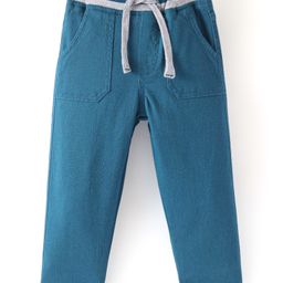 Babyhug Cotton Stretch Woven Full Length with Rib Trouser Solid Colour - Blue-image-14