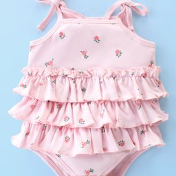 Babyhug Interlock 100% Cotton Knit Sleeveless  Onesies Floral Print - Pink-image-21