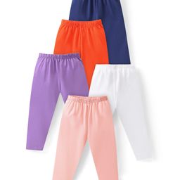 Babyhug Cotton Elastane Full Length Solid Leggings Pack of 5 - Multicolour-image-21