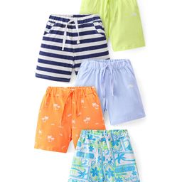 Doodle Poodle 100% Cotton Above Knee Length Trees & Stripes Printed Shorts Pack of 5 - Multicolour-27