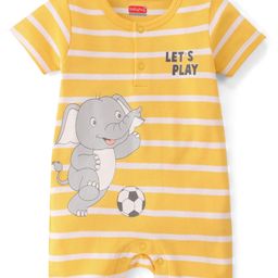 Babyhug 100% Cotton Knit Half Sleeves Romper with Elephant Print - Yellow-image-62