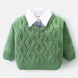 Babyhug Knitted Full Sleeves Collar Neck Pullover Sweater With Cable Knit Design - Green-image-46