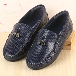 Pine Kids Slip On Loafers with Checkered Design & Appliques - Navy Blue-picture-3