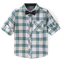 Babyhug Cotton Woven Full Sleeves Shirt with Checks & Bow Applique - White-image-86
