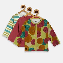 MINI KLUB Cotton Pack Of 3 Full Sleeves Happy Go Lucky Text Printed & Striped Jhablas - Multi Colour-image-99