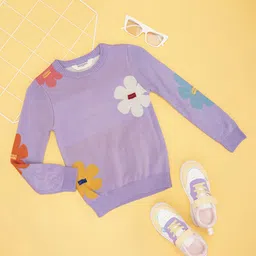 Pantaloons Junior Full Sleeves Floral Self Designed Sweater - Lilac-picture-45