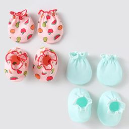 Ben Benny 100% Cotton Knit Solid & Fruit Printed Mittens & Booties Pack of 2 - Peach & Aqua Blue-picture-12