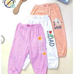 COCOON ORGANICS Cotton Terry Pack Of 3 Animals & Typography Printed Stretchable Anti Microbial Pajamas - Pink White & Peach-image-24
