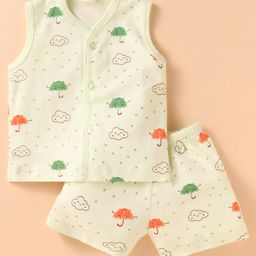 Tango Interlock KnitSleeveless Shorts Night Suit with Umbrella Print - Light Green-image-64