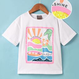 Little Kangaroos Cotton Knit Half Sleeves Top With Good Times Text Print - White-image-16