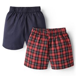 Rikidoos Cotton Pack Of 2 Checked & Textured Printed Boxers - Red & Navy Blue-image-89