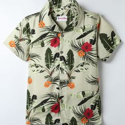 Kookie Kids VIscose Rayon Woven Half Sleeves Resort Collar Shirt With Floral & Leaf Print - Multicolor-image-1