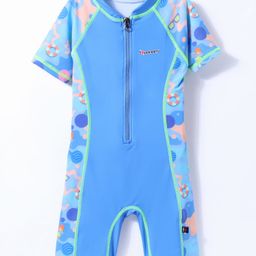 ROVARS Half Sleeves Legged Above Knee Length Swimsuit - Light Blue-image-54