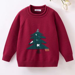 Mark & Mia Viscose Full Raglan Sleeves Pullover Sweater with Christmas Tree Design - Dark Red-picture-16