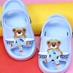 Yellow Bee Perforated With Slingback Clogs With Rotating Teddy Bear Charms - Blue-picture-42