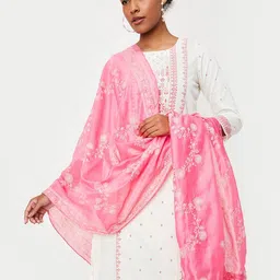 max Ethnic Motifs Embroidered Organza Dupatta with Thread Work-image-49