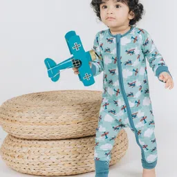 THE PLUSH CLUB Infants Aeroplane Jet Printed Round Neck Rompers-image-87