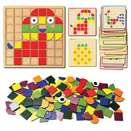 minileaves Mini Leaves Wooden Mosaic Puzzle Board for Kids 3+ Years -  3D Creative Shapes 157 Pieces with 24 Flashcards image 5