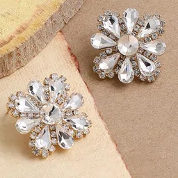 DressBerry Gold-Plated Artificial Stones Studded Floral Shaped Studs-15